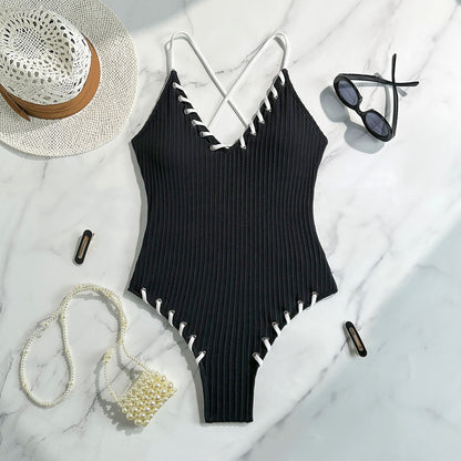Black Eye Rope Color Matching Sexy Siamese Sling Swimwear