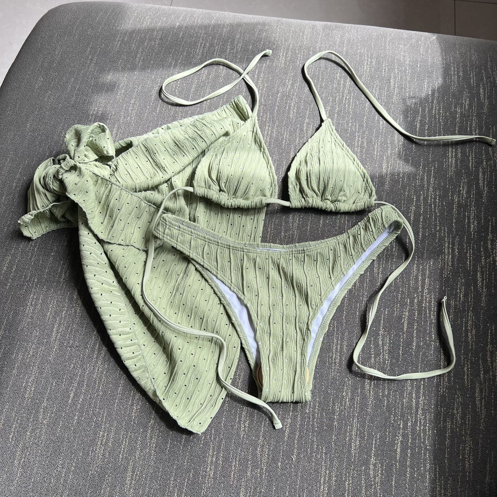 Swimsuit Three Piece Backless Drawstring Banded Bikini Bikini Three Piece Swimsuit