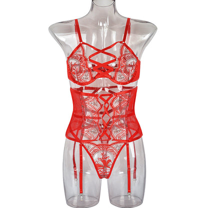 Valentine Day Sexy Lingerie Three Piece Embroidery Stitching Hand Worn Underwear