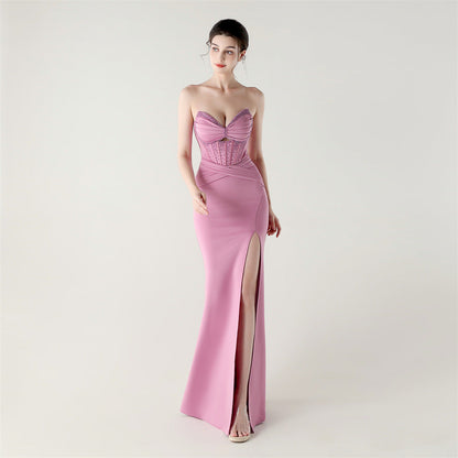 Boning Corset Lace up Waist Controlled Wrapped Chest Pleated Hollow Out Cutout out Cocktail Wedding Red Carpet Evening Dress