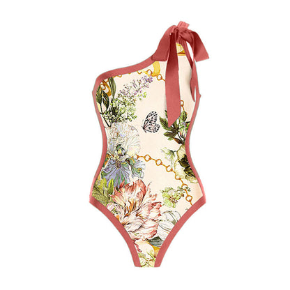 Sexy Swimsuit Retro One Shoulder Swimsuit Bikini Chiffon Beach Skirt Set