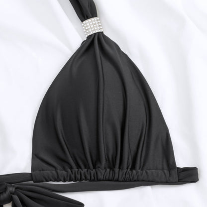 Bikini Solid Color Tied T Shaped Sexy Bikini Split Swimsuit Swimwear