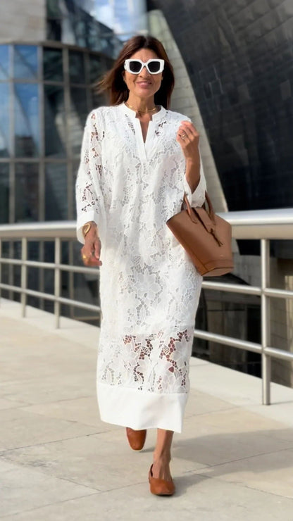 Casual Loose Beach Vacation Blouse Lace Shirt Dress