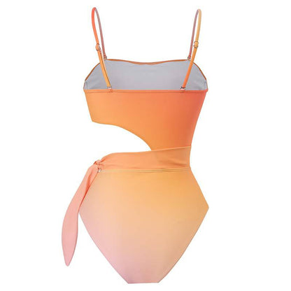 One Piece Swimsuit Women Skinny Slimming Retro Tied Swimsuit Suit Chiffon Swimsuits