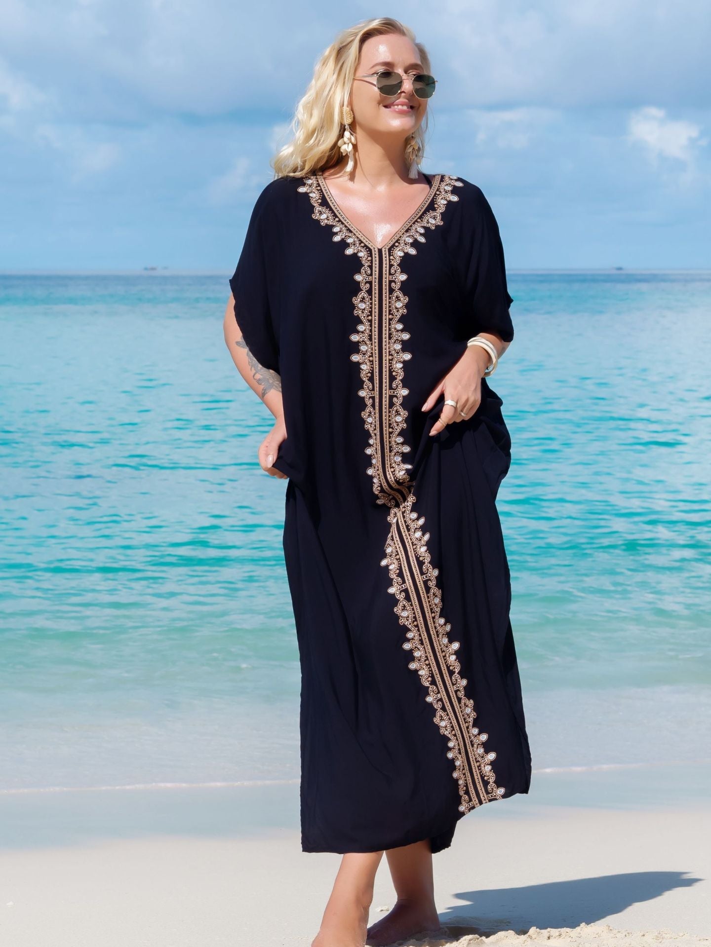 Rayon Eyelet Embroidered Robe Vacation Casual Beach Bikini Cover