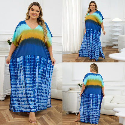 Rayon Positioning Print Holiday Loose Robe Beach Jacket Dress Bikini Cover up Blouse