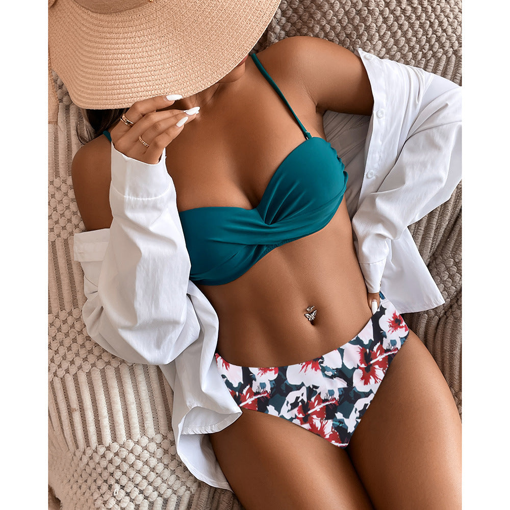 Swimsuit Hard Bag Steel Bracket Split Bikini Swimsuit High Waist Sexy Leopard Print
