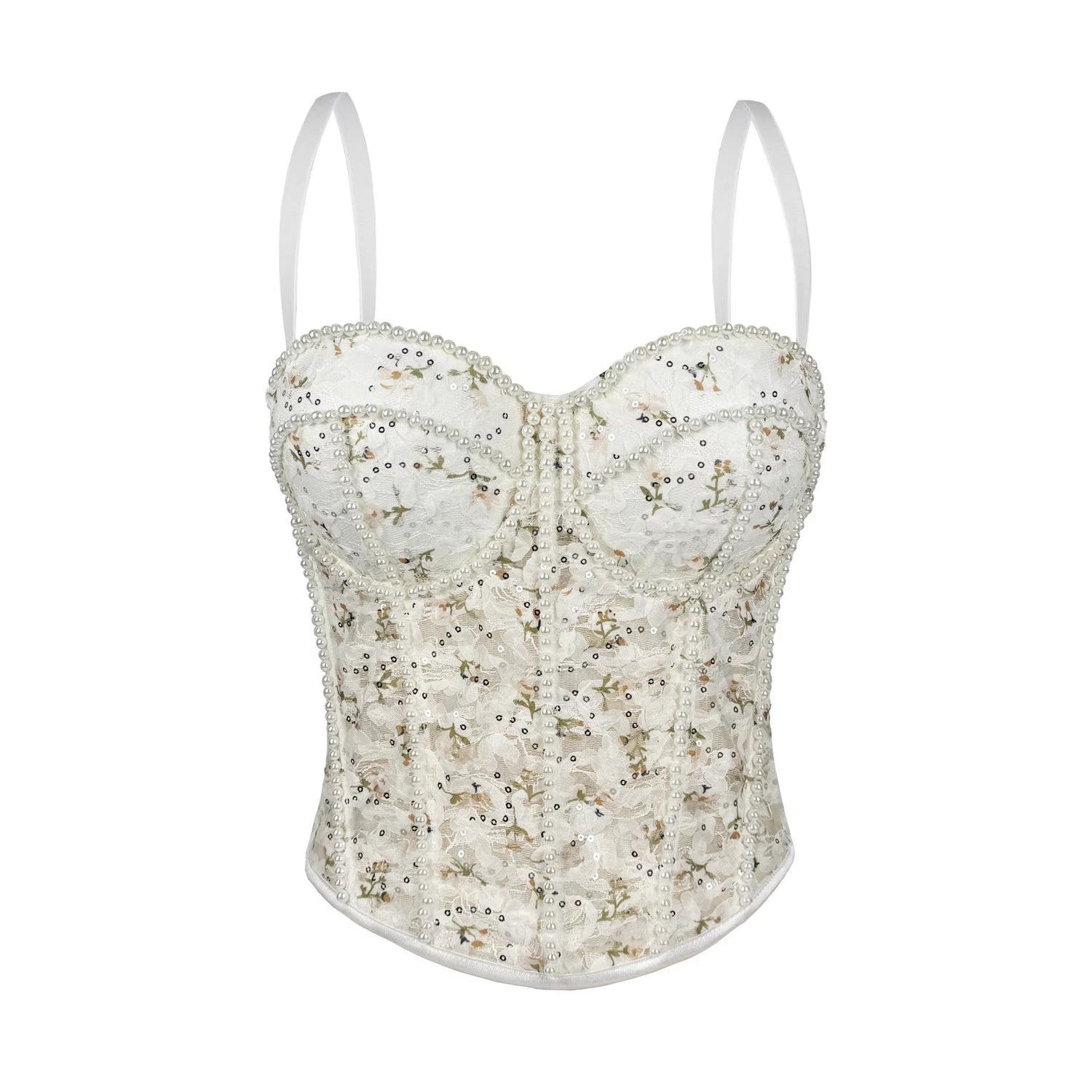 Pearl Mesh Boning Corset Corset Transparent Sexy Lace Tube Tops Strap Sexy Drawstring Slim Fit Boning Corset Top
