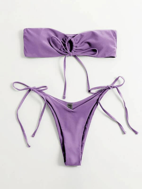 Women Seperated Swimwear Low Waist Basic Strapless Solid Color Tube Top Sexy Bikini