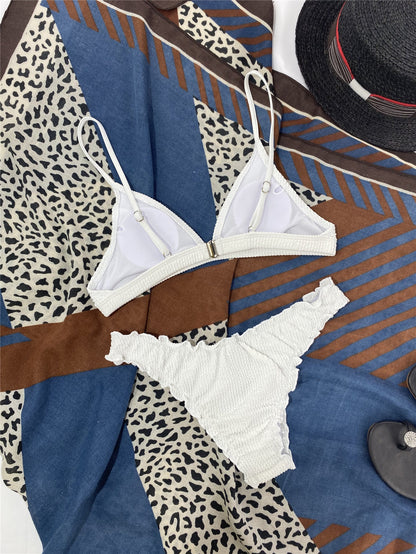 Women Seperated Swimwear Sunken Stripe Solid Color Sexy Bikini
