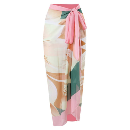 One Piece Women Swimwear Retro Cover Belly Slimming Swimsuit Chiffon Beach Dress