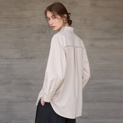 Autumn Winter Cotton Long Sleeved Shirt Women French Lazy Hollow Out Cutout Design Top Mid Length All Matching Shirt