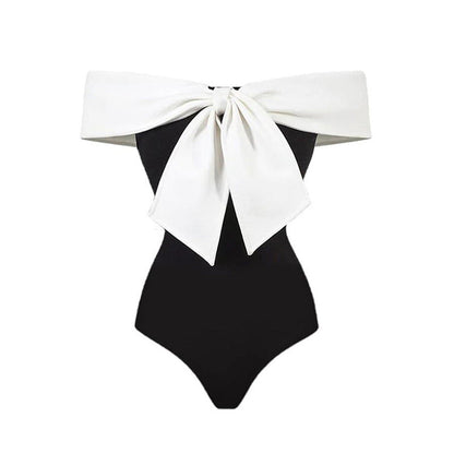 Solid Color Sexy Bandeau One Shoulder Sunscreen Beach Dress One Piece Ladies Two Piece Set Swimsuit