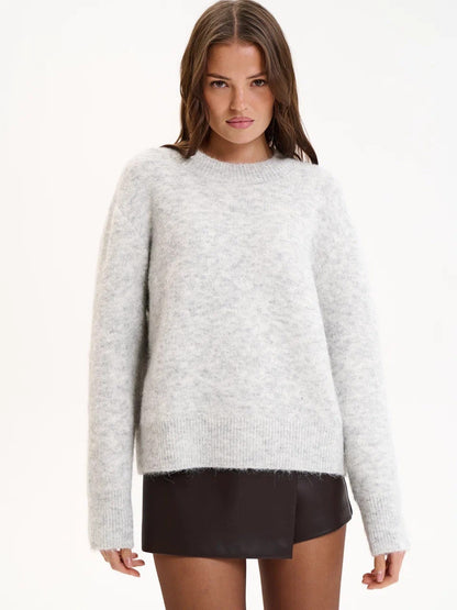 Women Autumn Winter Loose Long Wool Alpaca round Neck Sweater