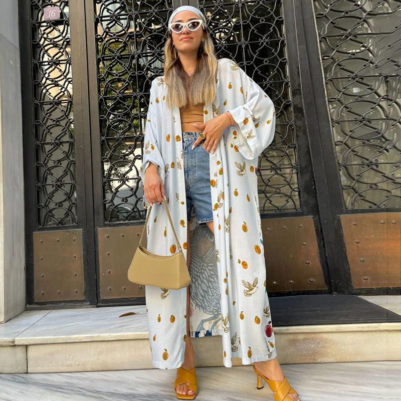 Polyester Printed Long Sun Protection Cardigan Women Swimsuit Outer Beach Cover Up Women&