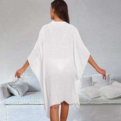 Bamboo Cotton Shirt Loose Beach Cardigan Vacation Sun Protection Clothing Beach Cover Up Swimsuit Outwear Cardigan