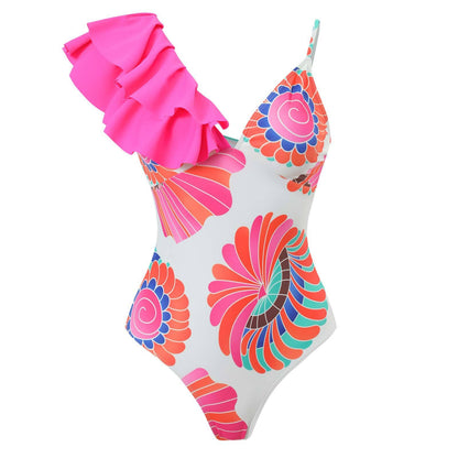 Swimsuit Women Bikini Leopard Print Ruffle Swimwear Bikini Chiffon Dress