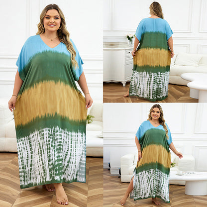 Rayon Positioning Print Holiday Loose Robe Beach Jacket Dress Bikini Cover up Blouse