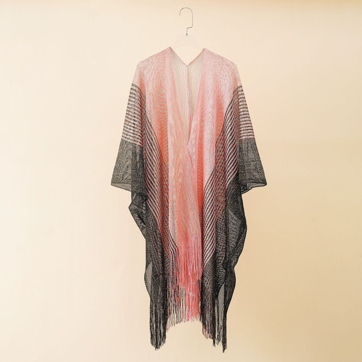 Summer Color Matching Striped Tassel Shawl Hollow Out Cutout Gold Silk Cardigan Coat Sun Protection