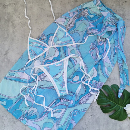Printed Three Point Banded Bikini Sexy Backless Skirt Three Piece Set Split Swimsuit