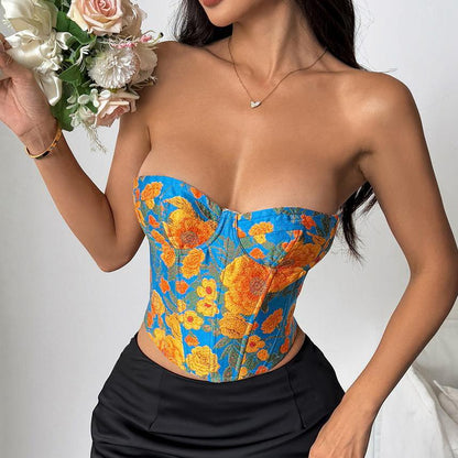 Painting Color Boning Corset Slim Vest Lace up Bra