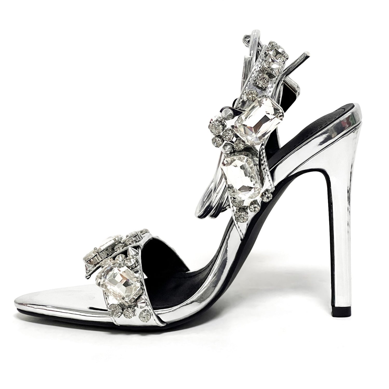 11cm Pointed Gold Rivet Rhinestone Stiletto Heels Summer Sandals Shoes