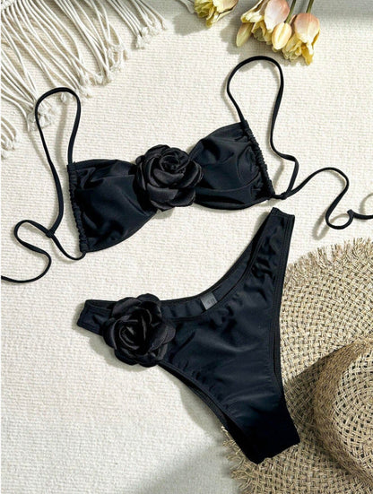 Three Dimensional Floral Sexy Bikini Swimsuit Women Vacation Beach Bikini Swimsuit