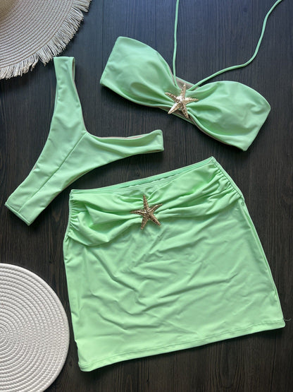 Sling Three Piece Sets Bikini Sexy Bikini Solid Color Split Swimsuit Bikini