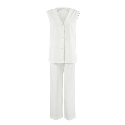 Spring Sleeveless Loose Vest Pants Pajamas Set Casual Comfortable Women Homewear Outerwear