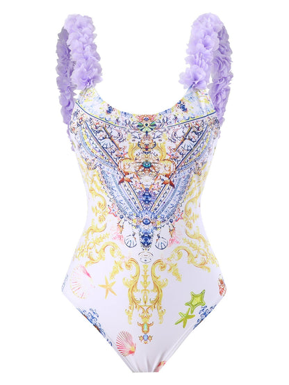 One Piece Printed Skirt Conservative Swimwear Two Piece Women Swimsuit