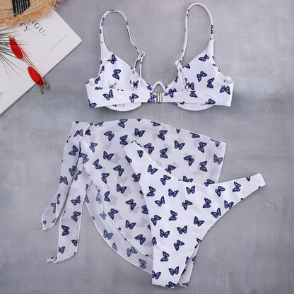 Swimsuit Butterfly Steel Bracket Gathered Sexy Three-Piece Swimsuit Women Bikini