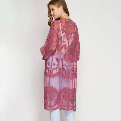 Sexy Grape Silk Embroidered Seaside Vacation Sun Protection Clothing Beach Jacket Bikini Swimsuit Outwear Cardigan for Women