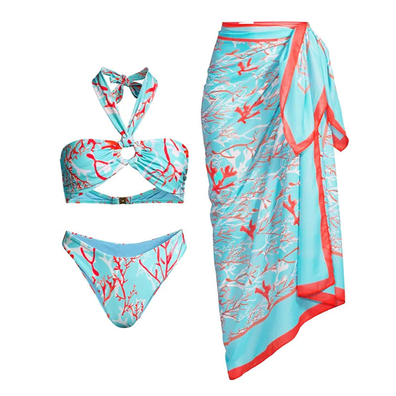 Split Three Piece Bikini Swimsuit Women Skinny Slimming Swimsuit Outfit Chiffon