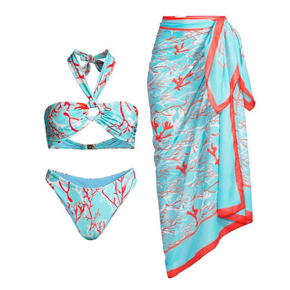 Split Three Piece Bikini Swimsuit Women Skinny Slimming Swimsuit Outfit Chiffon