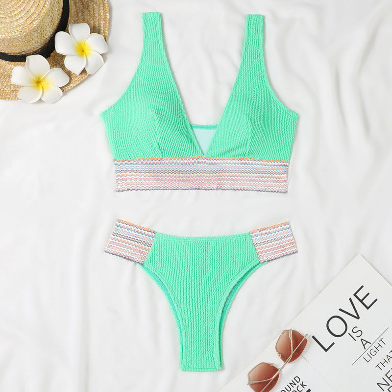 Swimsuit Split Board Solid Color Ribbon Sexy Bikini Swimsuit