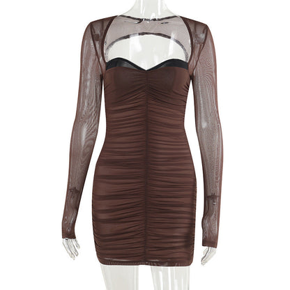 Autumn Sexy Dress Fashionable Elegant Slim Fit Pleated Hip Dress Women