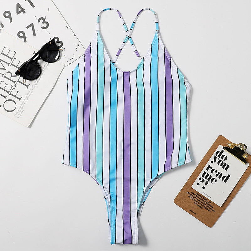 Rainbow Bar Women Siamese Triangle Bikini Swimsuit Beach Swimsuit