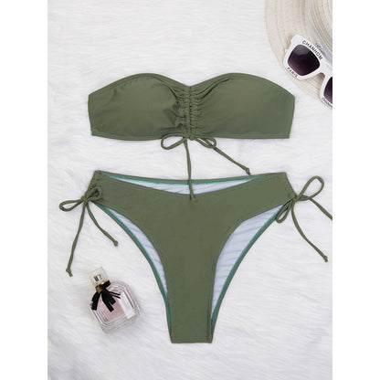 Split Swimsuit Women Tube Top Swimsuit Solid Color Bikini Sexy Bikini Swimsuit
