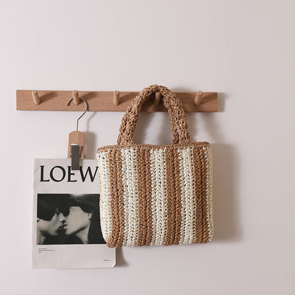 Vertical Stripes French Straw Bag Portable Contrast Color Straw Bag Woven Bag Women&