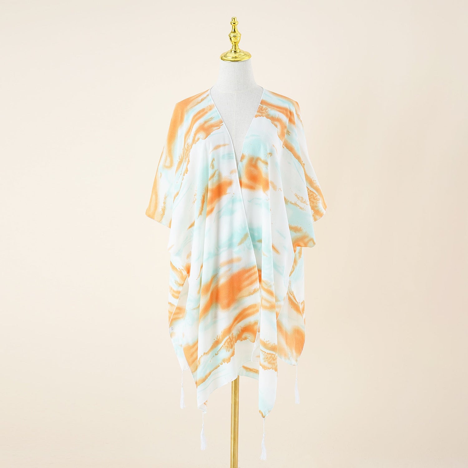 Spring Summer Striped Color Matching Tassel Shawl Beach Sun Protection Sunshade Cardigan Coat