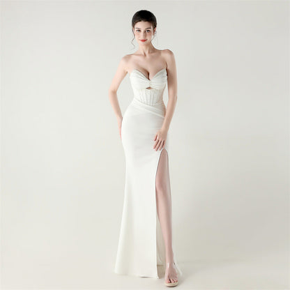 Boning Corset Lace up Waist Controlled Wrapped Chest Pleated Hollow Out Cutout out Cocktail Wedding Red Carpet Evening Dress