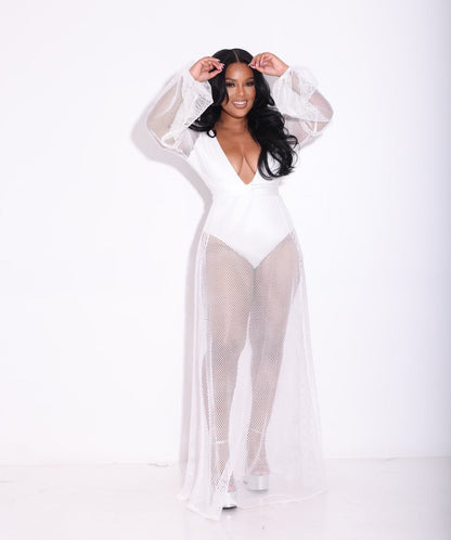 Women Clothing Mesh Jumpsuit Sexy V-neck Swimsuit Jumpsuit Beach Sun Protection Summer