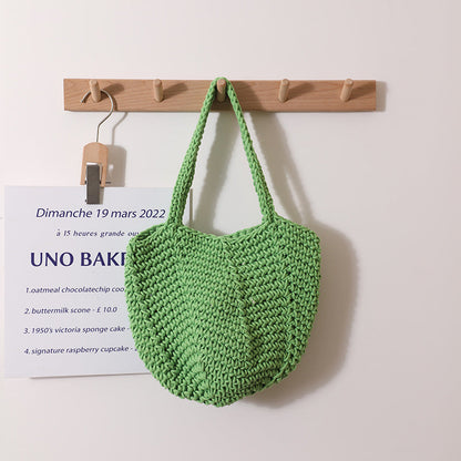South Korea Vintage Shoulder Cotton Thread Woven Bag Crochet Handbag Straw Bag Vacation Beach Bag