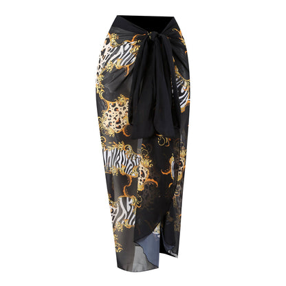 One Piece Swimsuit Women Conservatively Thin Vintage Printed Chiffon Dress with Steel Bracket Hard Bag Swimsuit
