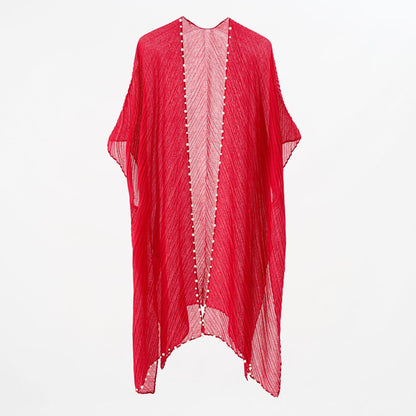 Pearl Breasted Solid Color Blouse Beach Dress Sunscreen Sexy Shawl Blouse Seaside Vacation Cardigan