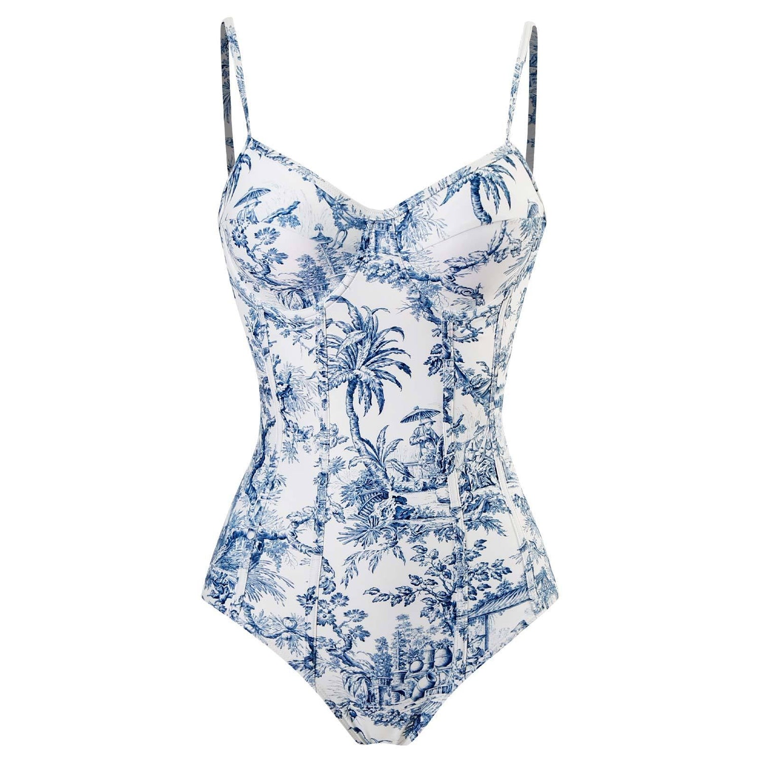 One Piece Swimsuit Women Conservatively Thin Vintage Printed Chiffon Dress with Steel Bracket Hard Bag Swimsuit