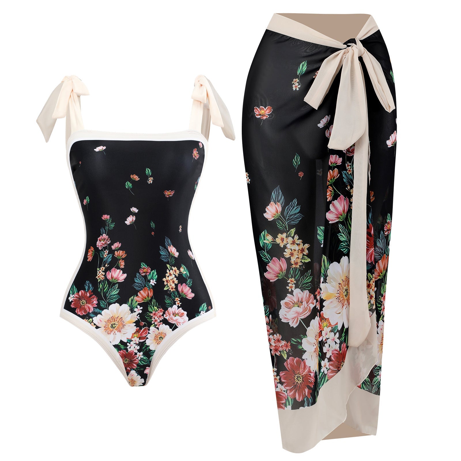 Retro Swimsuit Conservative One Piece Spring Swimsuit Suit Women Chiffon Blouse