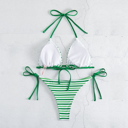 Striped Sexy Lace up Bikini Split Swimsuit Women Three Point Bikini Swimming Set