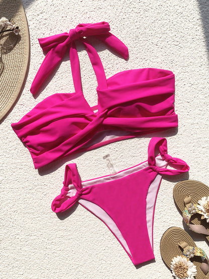 Bikini Double Bikini Solid Color Swimsuit Stitching Swimming Suit Women Sexy Swimsuit Strap