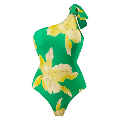 Sexy Swimsuit Women Retro One Shoulder Swimsuit Bikini Chiffon Beach Skirt Set